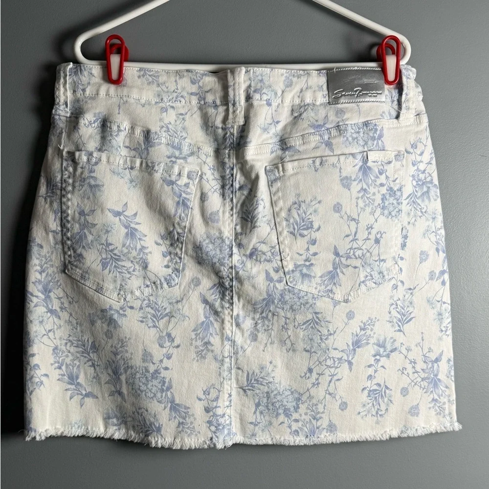 Seven7 Weekend Skirt Wht/Blue Denim Buttonfly Mini Womens Sz 12 NWOT